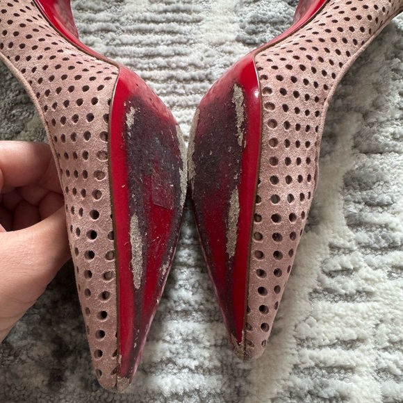 Christian Louboutin Perforated Tan Heels - Picture 13 of 14